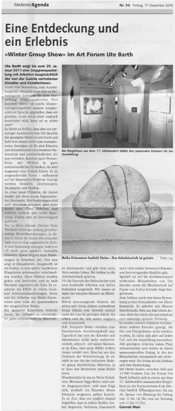 Eine Eintdeckung und ein Erlebnis - Group Show 2010 @Art Forum Ute Barth - PRESSE ARTIKEL